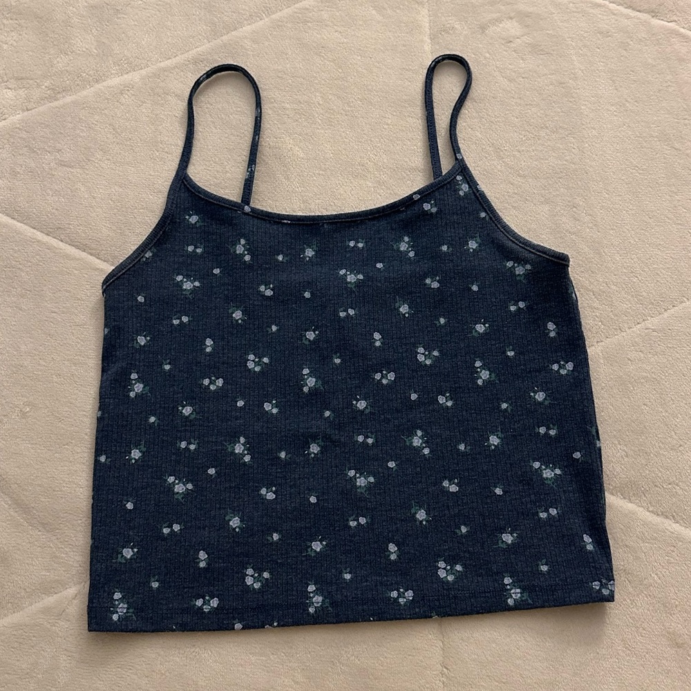 Blue Flowered American Eagle Cropped Tank Top